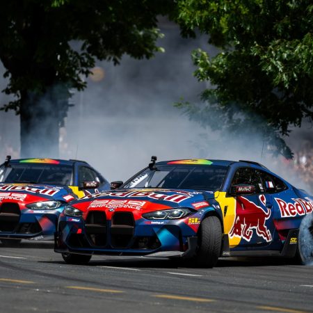 The Red Bull Driftbrothers seen during the Red Bull Showrun in Sarajevo, Bosnia and Herzegovina on June 9, 2024.